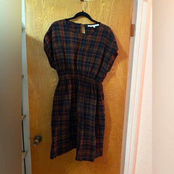 Anthropologie x Christine Alcalay Plaid Short Sleeve midi Dress L - Picture 2 of 10